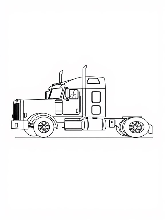 18 wheeler coloring page outline