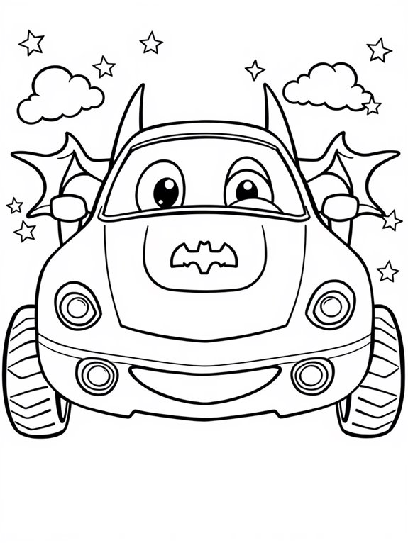 adorable batmobile cartoon coloring