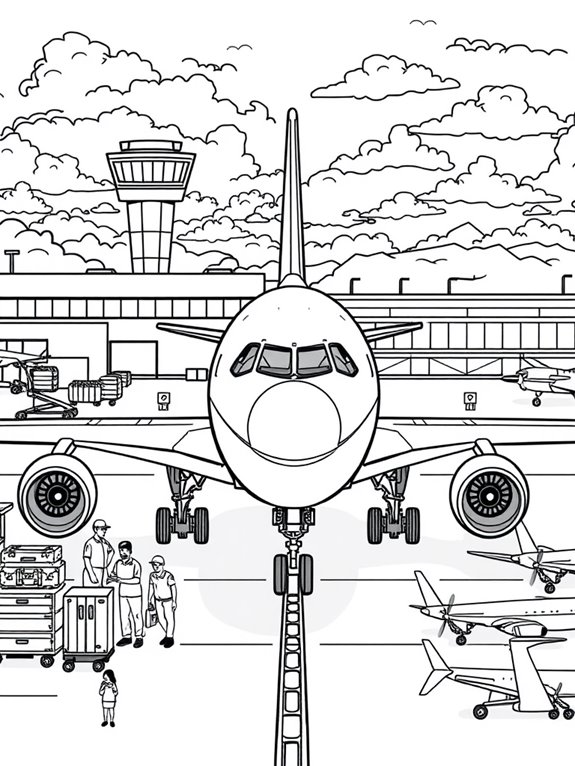 airplane coloring page scene