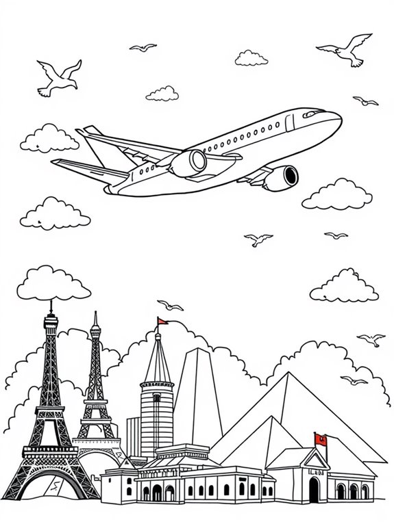 airplane over famous landmarks