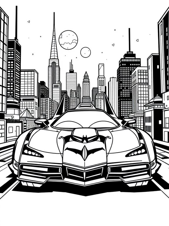 batmobile in cityscape scene