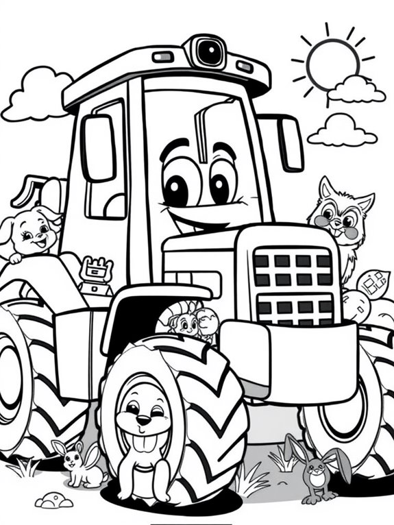 bulldozer with cartoon animals