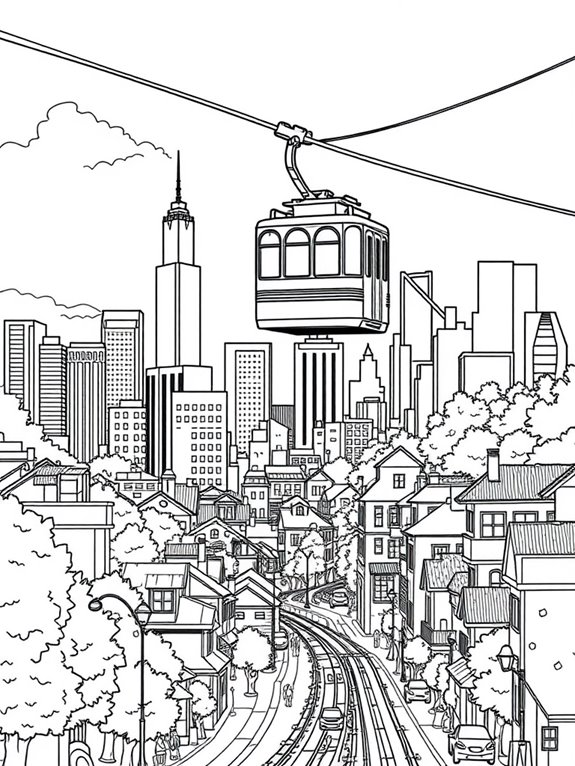 cable car cityscape coloring