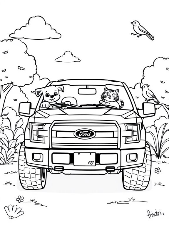 cartoon animals in truck