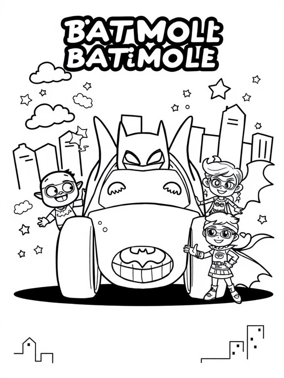 cartoon batmobile with characters