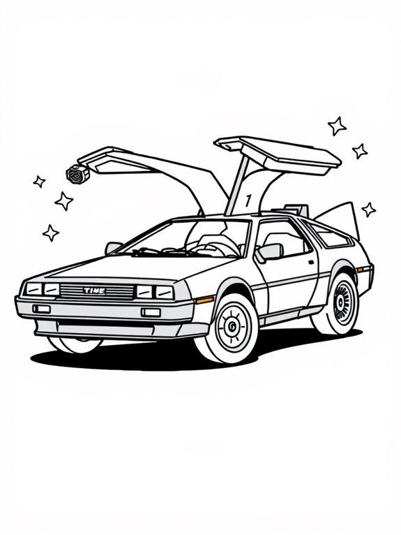 cartoon delorean coloring page