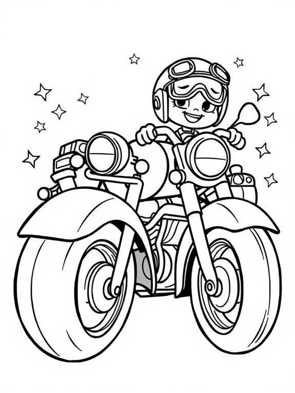 cartoon sidecar motorcycle coloring