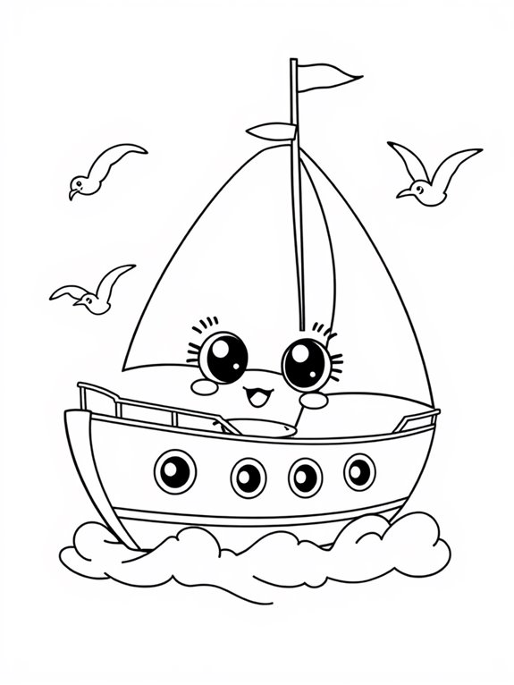 cartoon style yacht coloring page