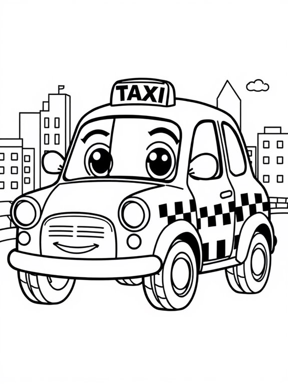 cartoon taxi coloring page