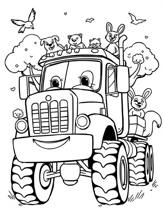 cartoonish 18 wheeler animals coloring