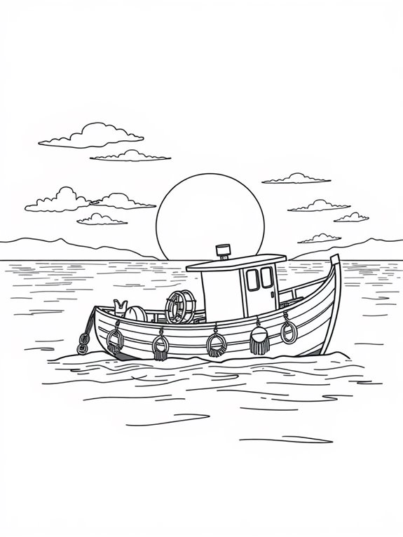 charming sunset fishing boat