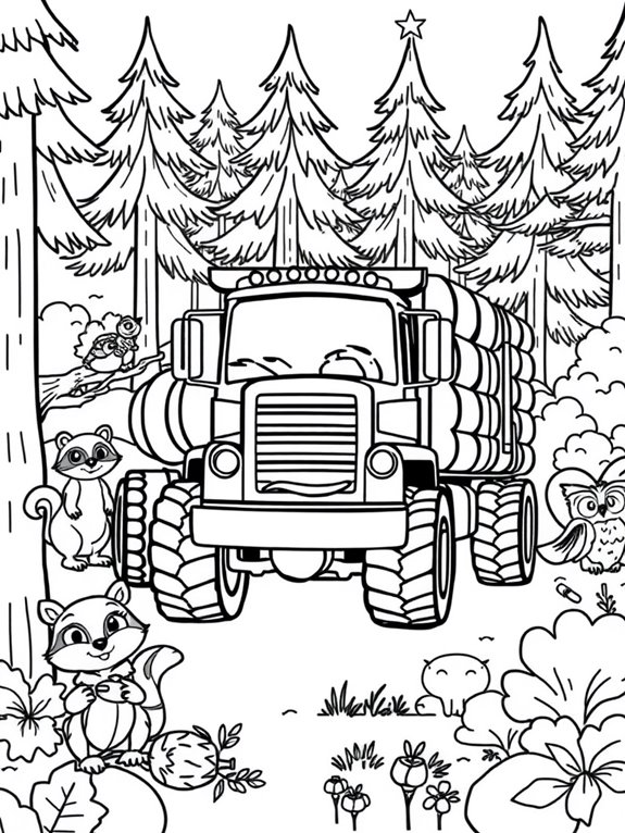 colorful logging truck scene