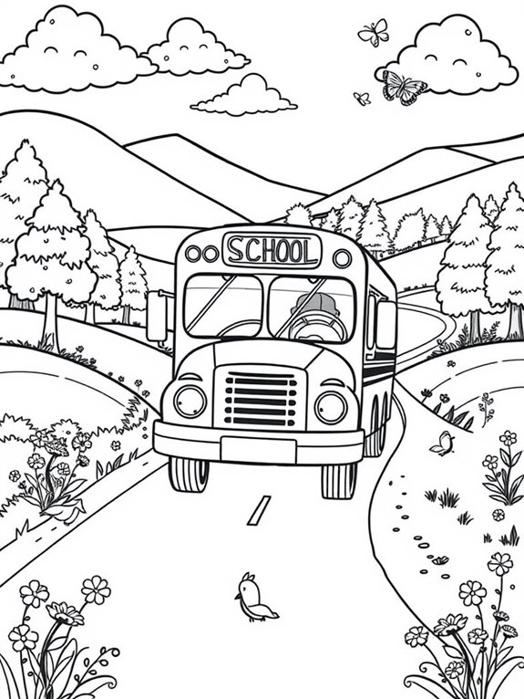 colorful school bus scene