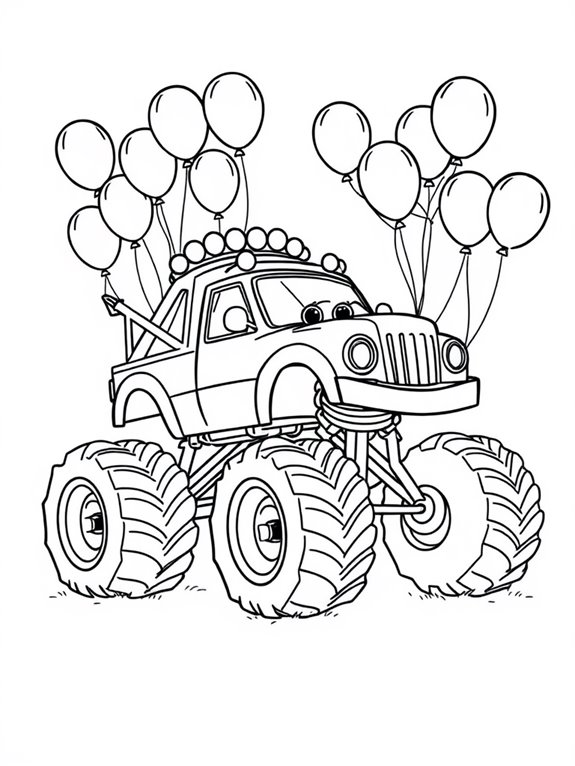 colorful truck with balloons