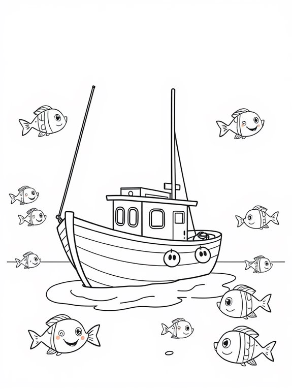 coloring page fishing scene