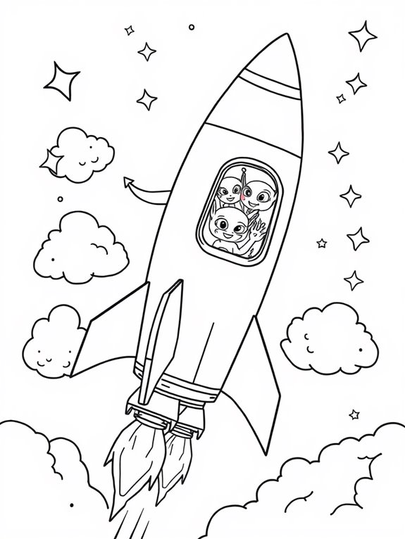 coloring page with aliens