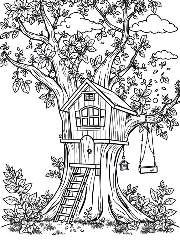 cozy treehouse coloring page