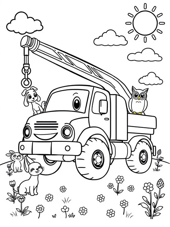 crane truck with animals