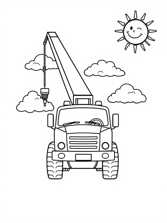 crane truck with clouds