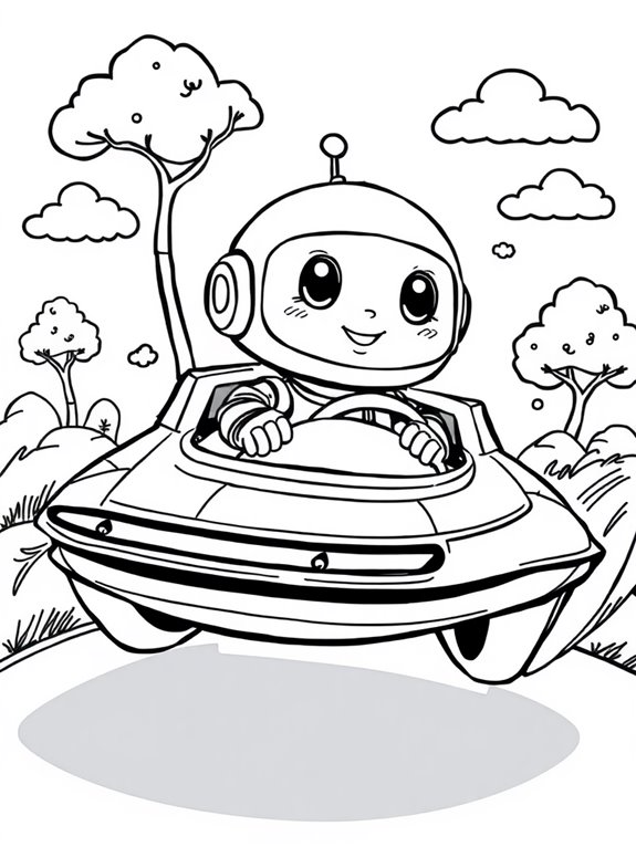 cute robot driving hovercar