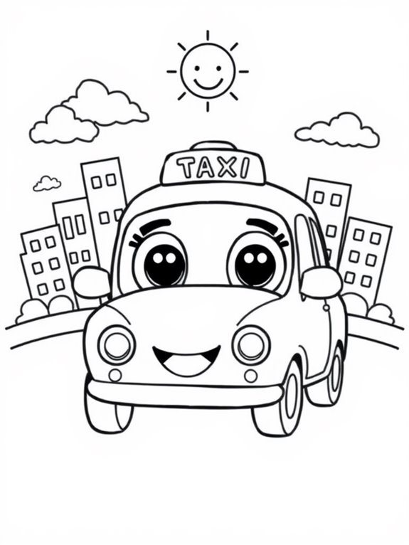 cute taxi coloring page