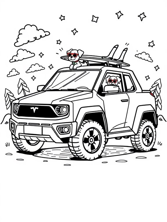 cybertruck doodle coloring page