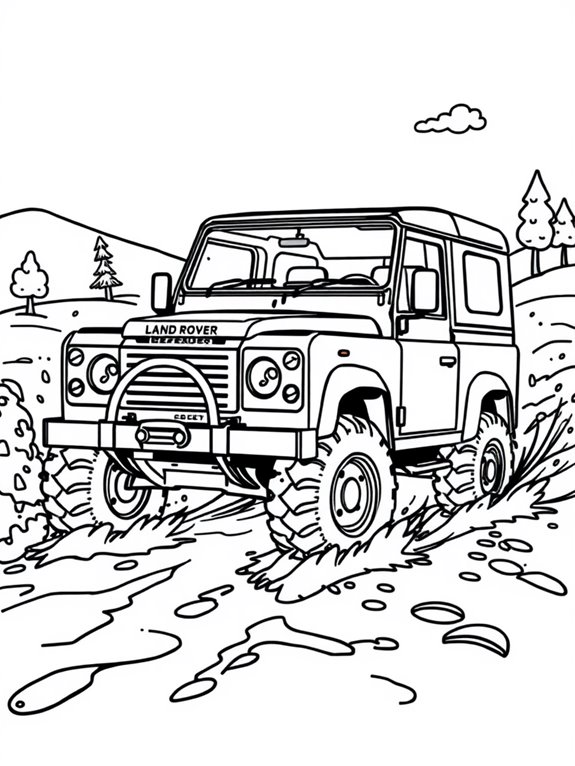 defender splashing through mud