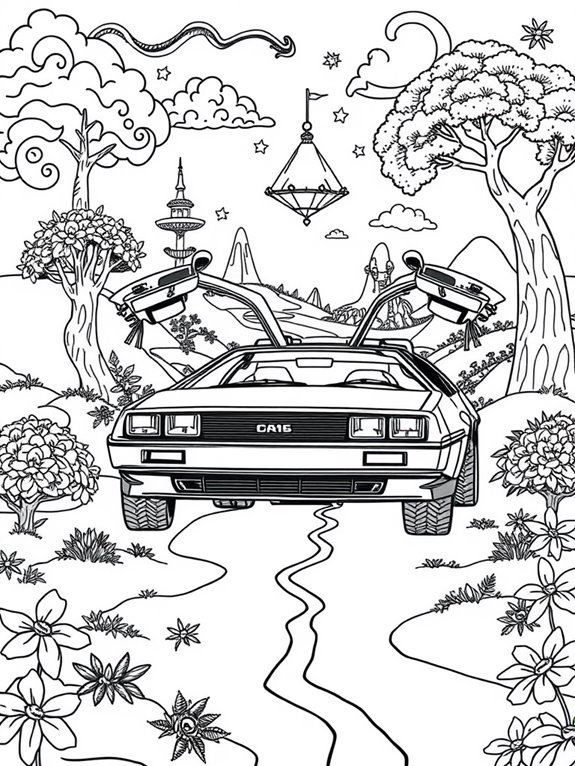 delorean in fantasy landscape