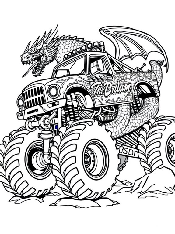 dragon themed monster truck coloring