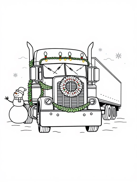 festive semi truck coloring page