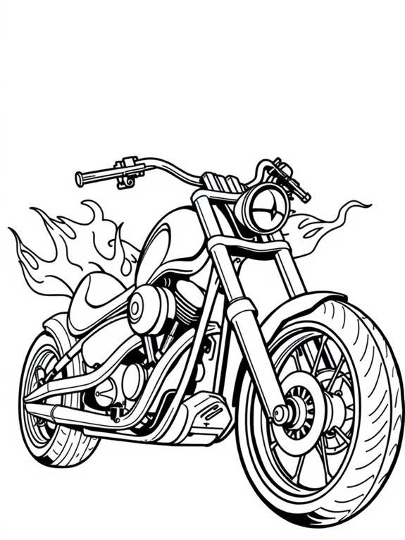 flaming chopper motorcycle coloring