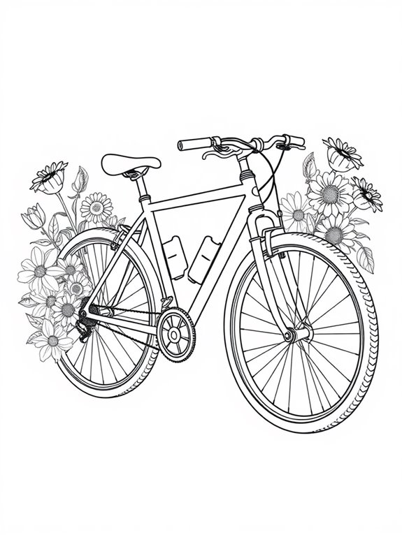 floral line art bicycle