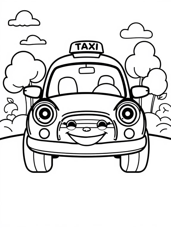 friendly taxi coloring page