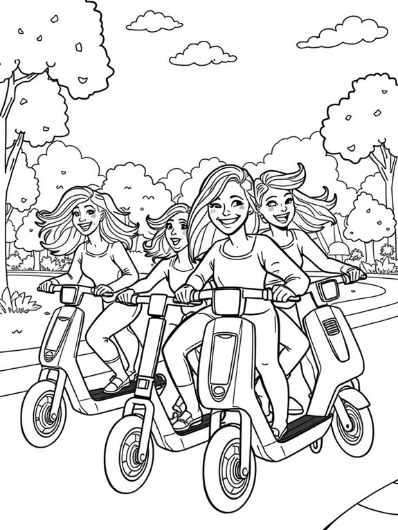 friends riding electric scooters