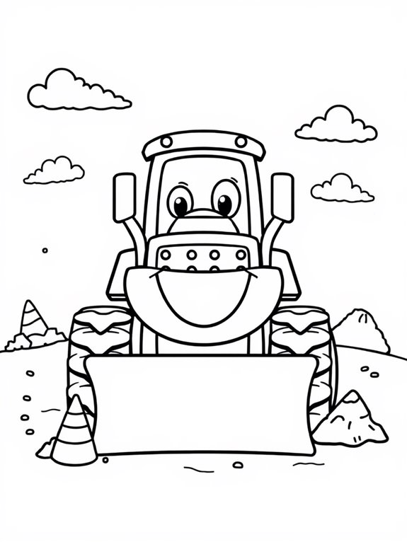 happy bulldozer coloring page