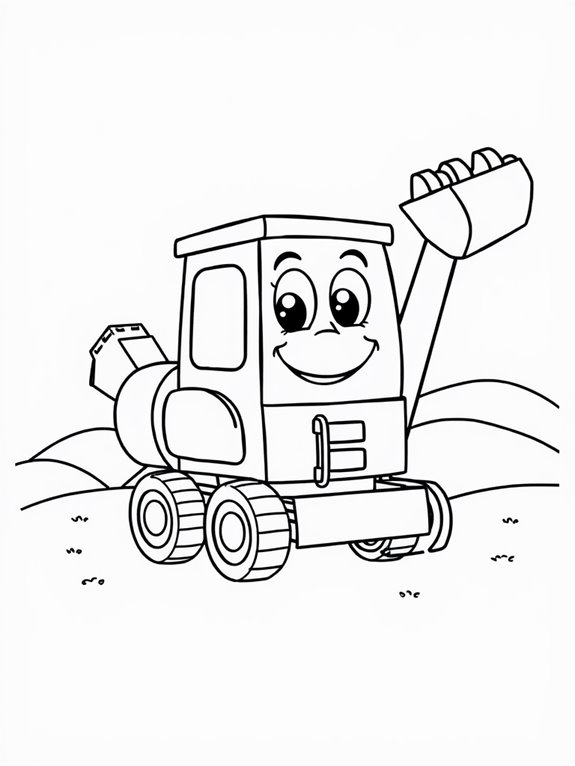 happy excavator coloring page