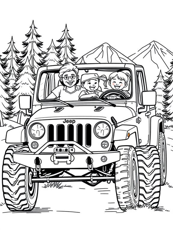 happy family in jeep