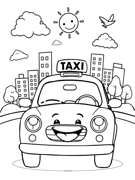 happy taxi coloring page