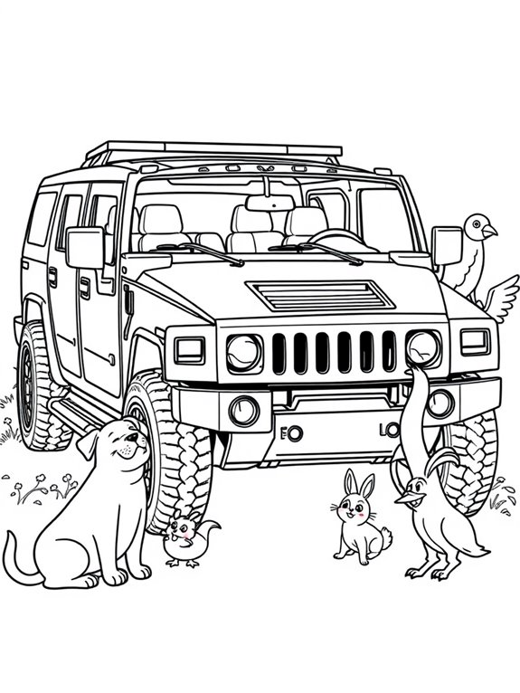 hummer h1 with animals