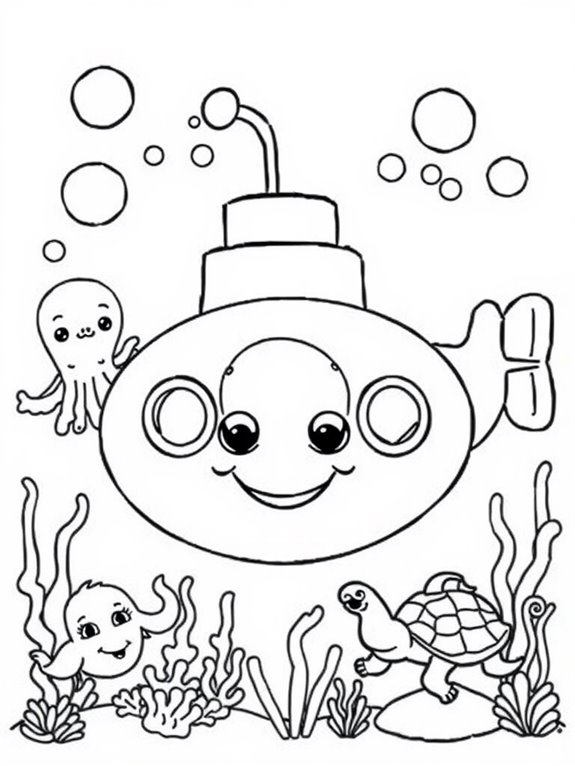 humorous submarine coloring page