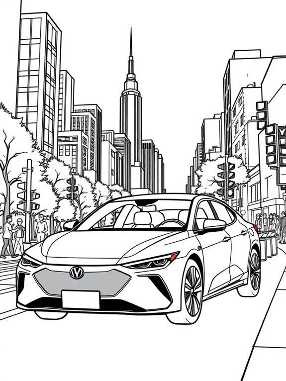 hybrid car cityscape coloring