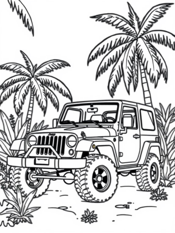 jeep wrangler amidst palms