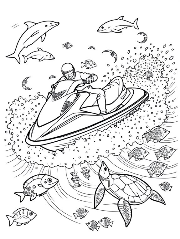 jet ski and sea creatures