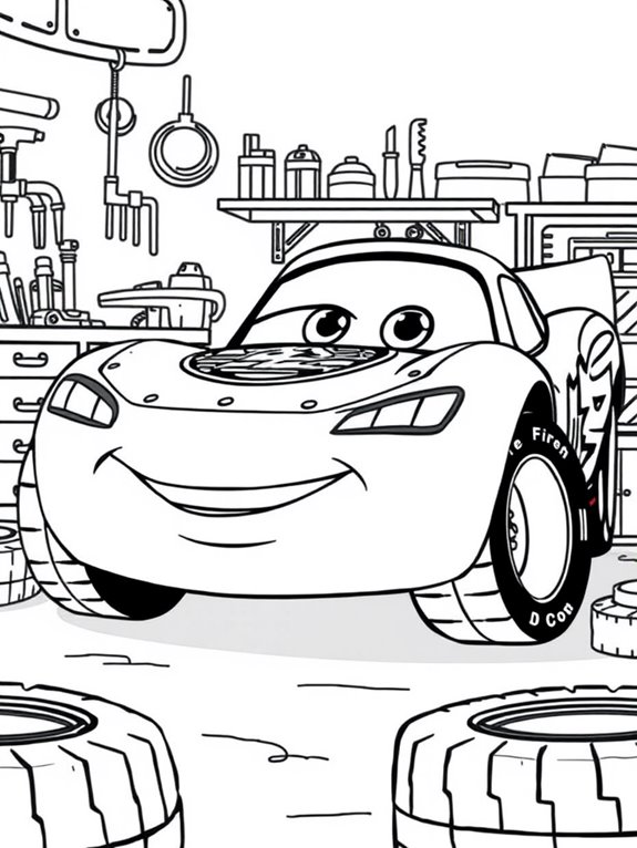 lightning mcqueen garage coloring page