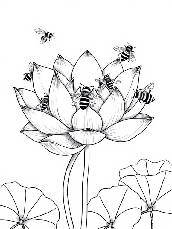 lotus flower with bees