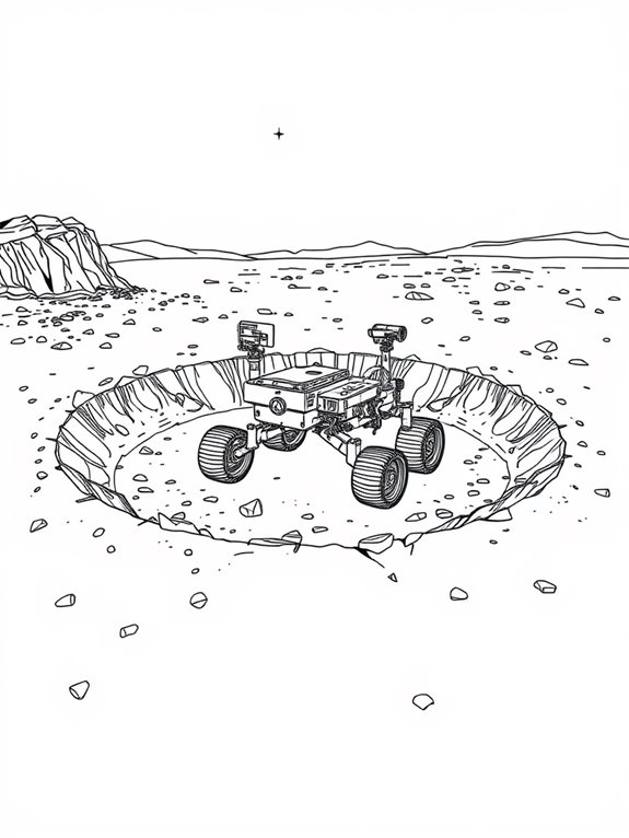 mars rover exploring crater