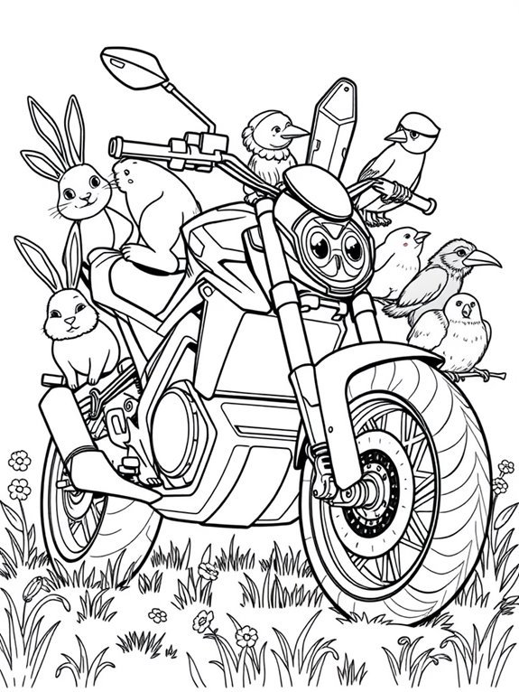 motorcycle with animal companions