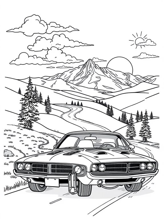 muscle car scenic coloring page