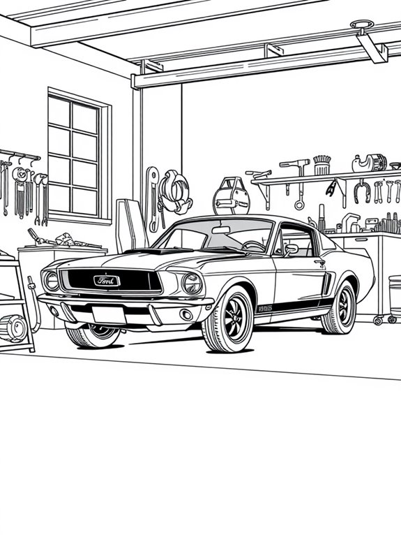 mustang coloring page garage