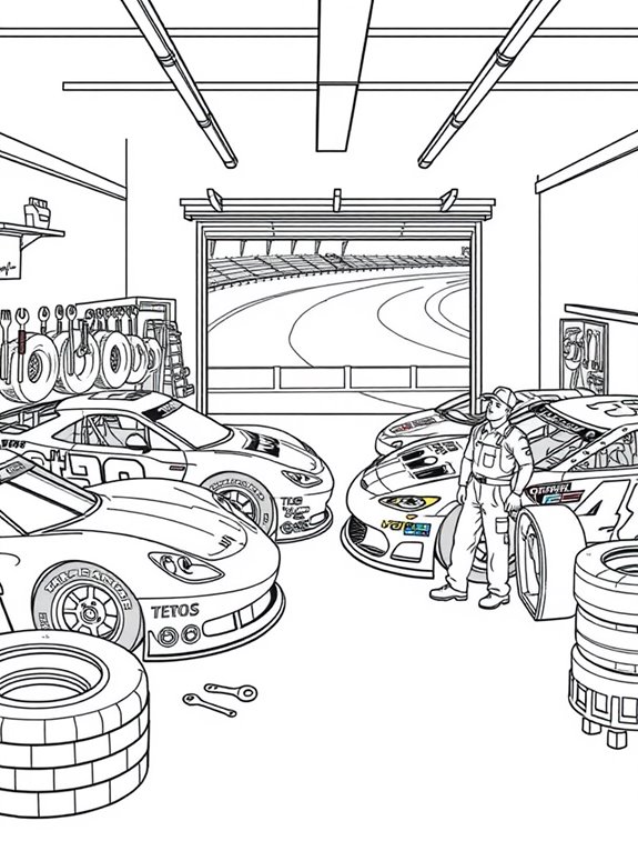 nascar garage coloring activity